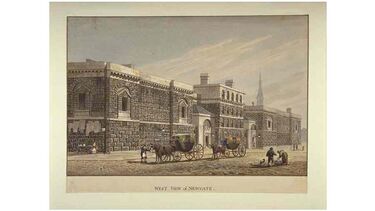 The second Newgate in a 19th century print: A West View of Newgate by George Shepherd.