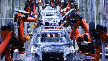 A car production line.