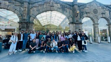 MBA students outside Sheffield train station.