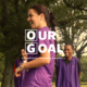 Our goal text over women in sports gear in park